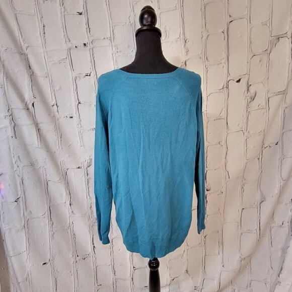 ISELA Aqua Blue V Neck Rounded Hi Lo Hem Soft Cozy Pullover Casual Sweater Large - Picture 6 of 7
